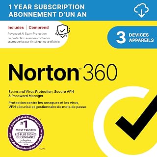 Norton 360 2026, Antivirus software for 3 Devices – Includes Advanced AI Scam Protection, VPN and PC Cloud Backup [Download]