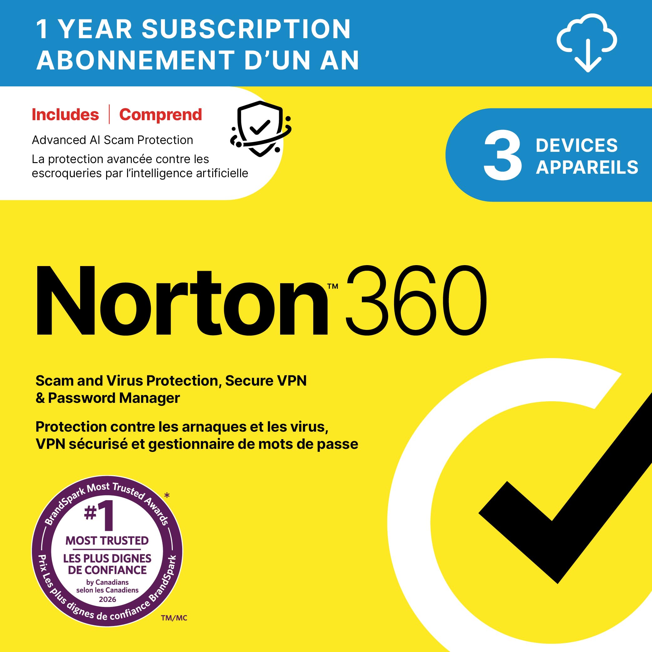 Norton 360 2026, Antivirus software for 3 Devices – Includes Advanced AI Scam Pr
