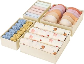 DIMJ 4Pack Underwear Drawer Organiser Sock Storage Dresser Dividers, Beige