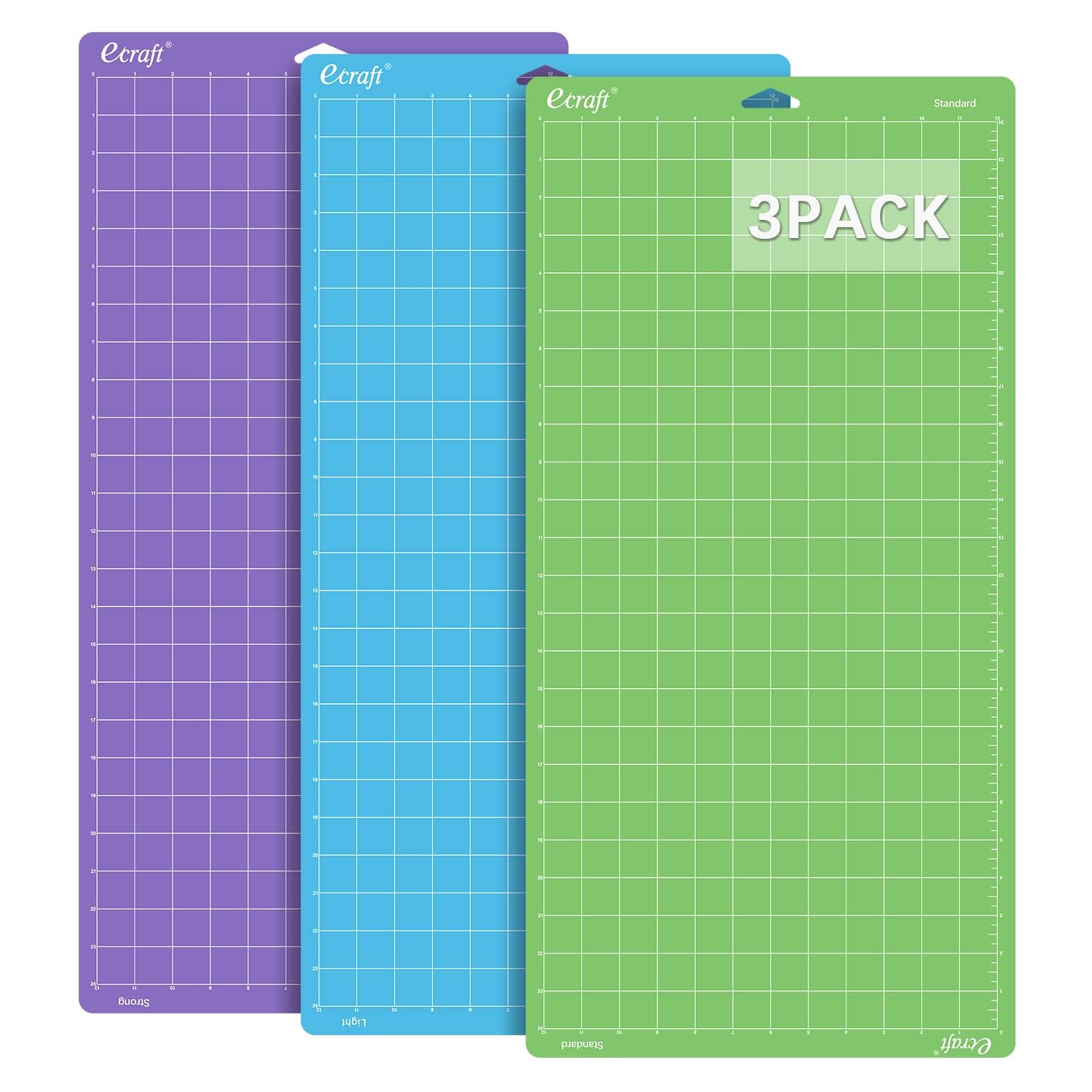 Ecraft 12x24 Cutting Mat 3-Pack (Standard, Light, Strong) Compatible with Cricut