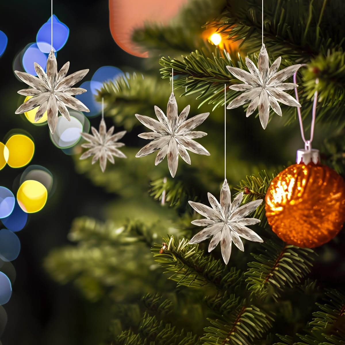 12 x Christmas Tree Decorations Snowflake Transparent with Rope for Home Wedding