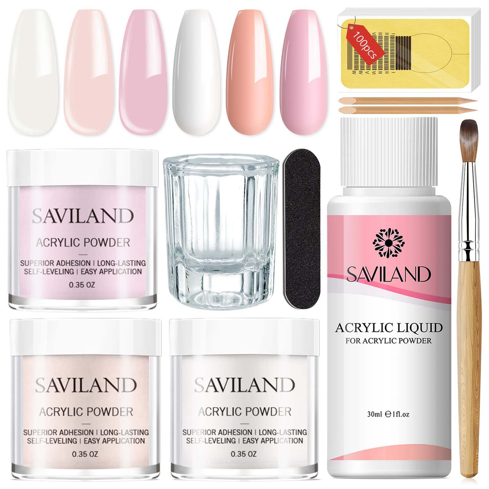 Saviland Acrylic Nail Starter Kit: Clear Pink Nude | Acrylic Powder & Liquid, Br