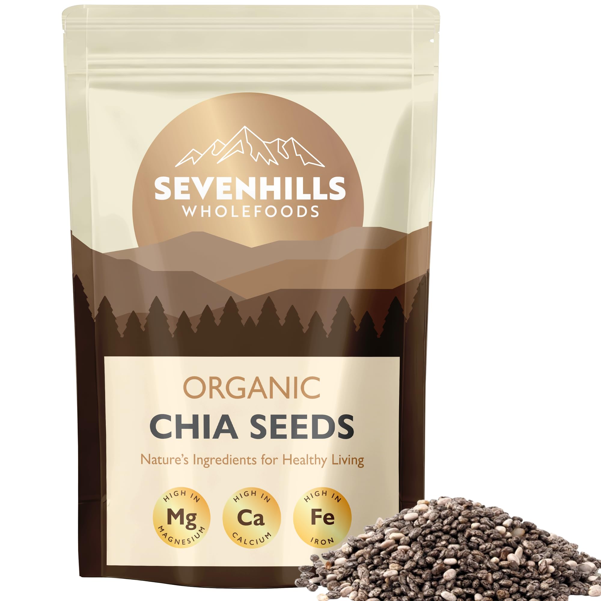 Organic Chia Seeds 1kg, Raw, High in Protein, Fibre & Omega 3, Sevenhills | Natu