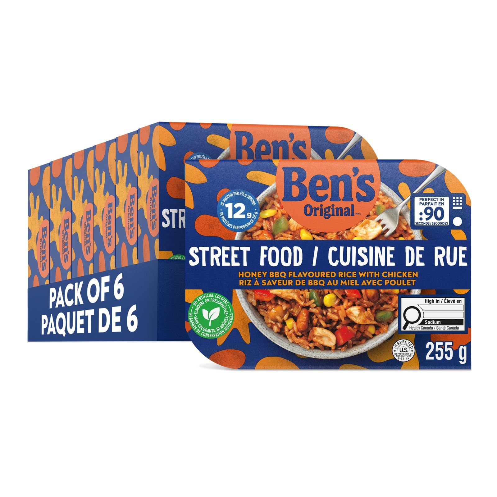 BEN'S ORIGINAL™ Street Food Honey BBQ Flavoured Rice with Chicken, 6PK CASE