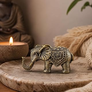 1 Pcs Vintage Brass Elephant Figurines Mini Feng Shui Animal Statue for Home Decoration Cute Collectible Gift for Elephant Lovers