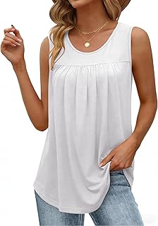 Zeagoo Camisetas sin mangas de verano para mujer, holgadas, holgadas, bohemias, plisadas, sin mangas, cuello redondo, elegante, casual, a la moda