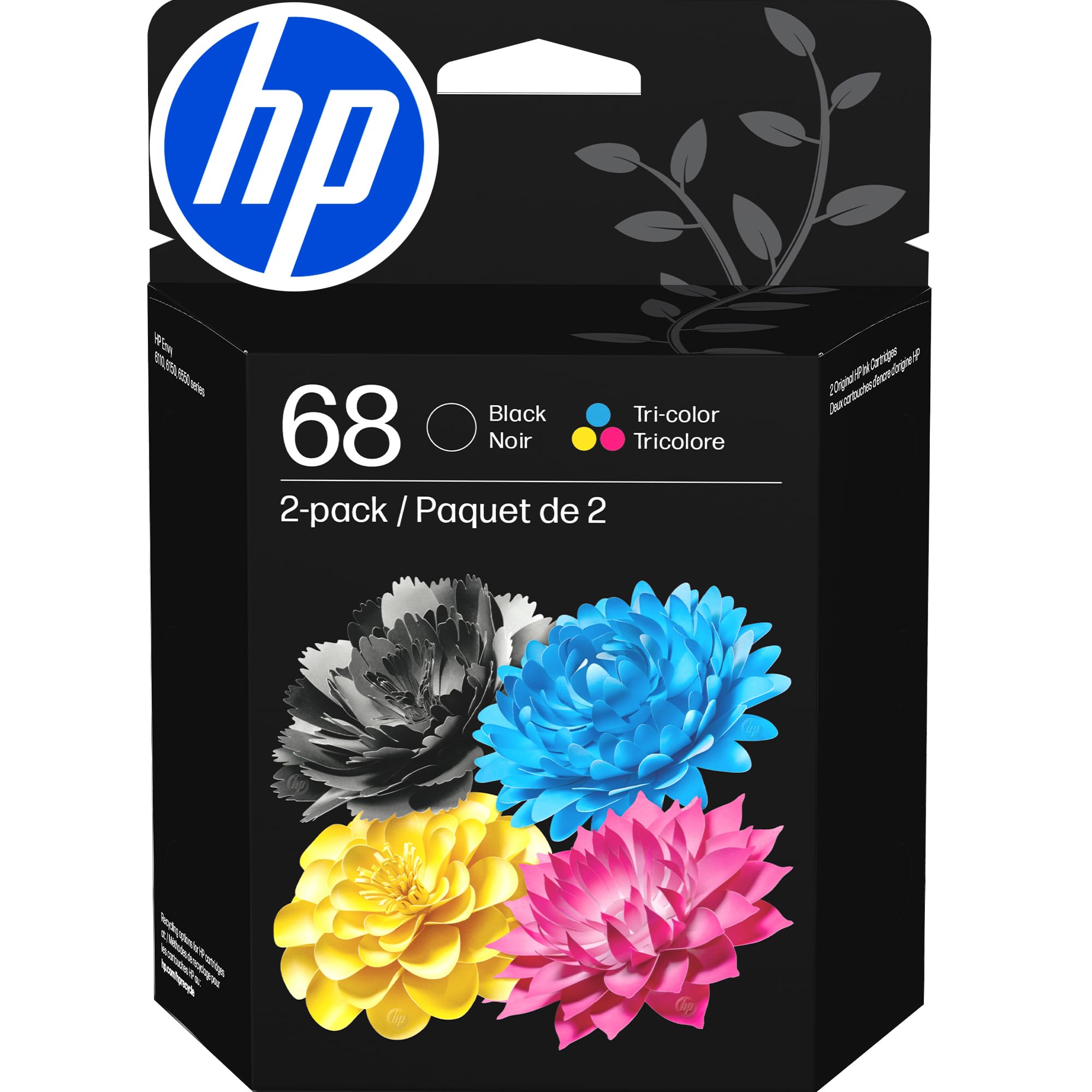 HP 68 Black/Tri-Color Ink Cartridges (2-Pack) | Works with Envy 6100e, 6500e Ser