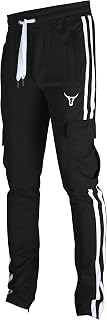 SCREENSHOT-S41900 Mens Hip Hop Premium Slim Fit Cargo Pocket Track Pants - Athletic Jogger Bottoms with Side Taping-Black-XLarge