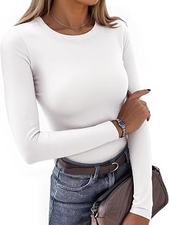 Women's Round Neck Shirts Long Sleeve Slim Fit T Shirts Basic Tops