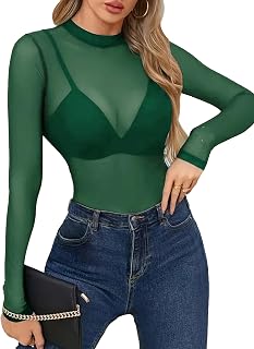 Avidlove Women Mesh Top Long Sleeve Sheer Turtleneck Sheer Blouse Tops Clubwear Party XS-XXL