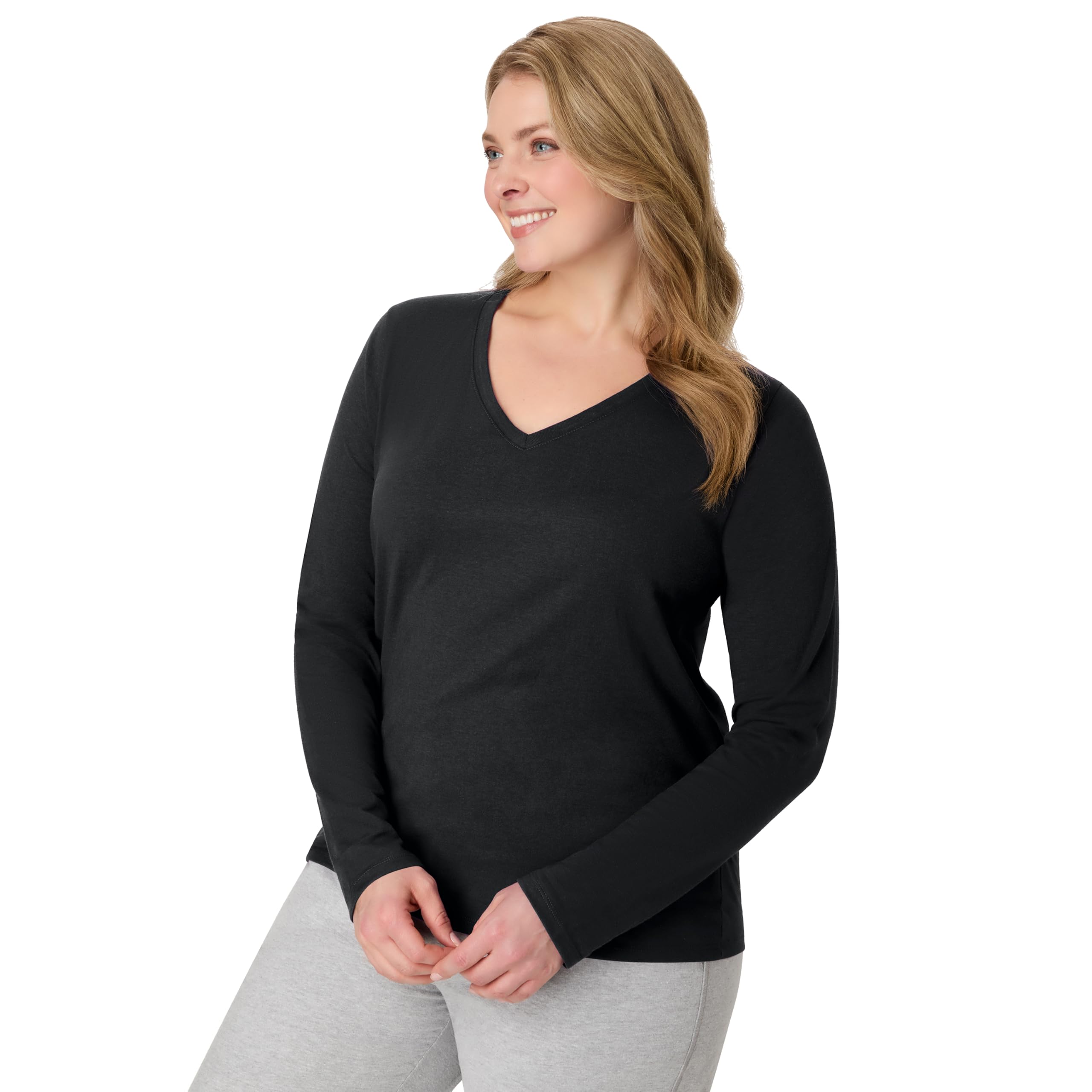 Hanes Originals Women's Modern Fit V-Neck Lightweight Cotton Long Sleeve T-Shirt