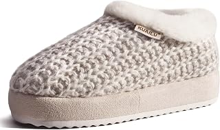 KuaiLu Womens Cute Christmas Reindeer Plaid Slippers Cosy Memory Foam Winter Mule Slippers Fluffy Plush Fleece Warm Lined House Shoes for Ladies at Home with Non-Slip Indoor Outdoor Hard Rubber Sole