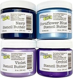 The Crafter's Workshop Stencil Butter Medium, 4 x 2 oz, Blueberry Meadow | Easy to Spread, Shimmer and Shine, Colorful Texture, Cleans Up with Water, Greeting Cards and Journals, Mixed Media Collage