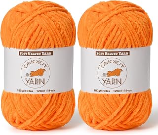 2 Pack Orange Fluffy Velvet Yarn for Crocheting,Chunky Chenille Baby Blanket Yarn for Crochet,Soft Fuzzy Puzzle Yarn for Knitting,(100g/3.53oz Each) Bulky Thick Amigurumi Crochet Yarns