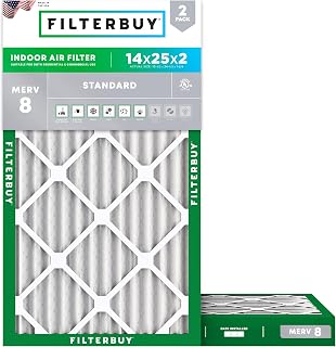 Filterbuy 14x25x2 Air Filter MERV 8 Dust & Allergy Defense (2-Pack)