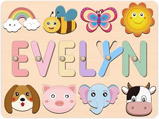 OELTTG Name Puzzle for Kids Personalized, Montessori Learning Toys for 1 Year Old Boy Girl, Custom Puzzles with Engraved Text on Back, Personalized Baby Easter Gifts