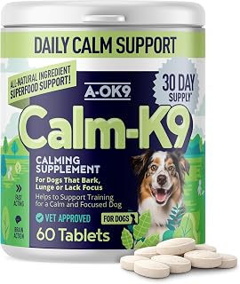 Calming Tablets for Dogs - 60 Tabs, Aids Anxiety Relief, Fireworks, Stress & Barking - Tasty Treats Calming Supplement for Dogs - Natural Ingredients that Improves Behaviour - All Ages & Breeds