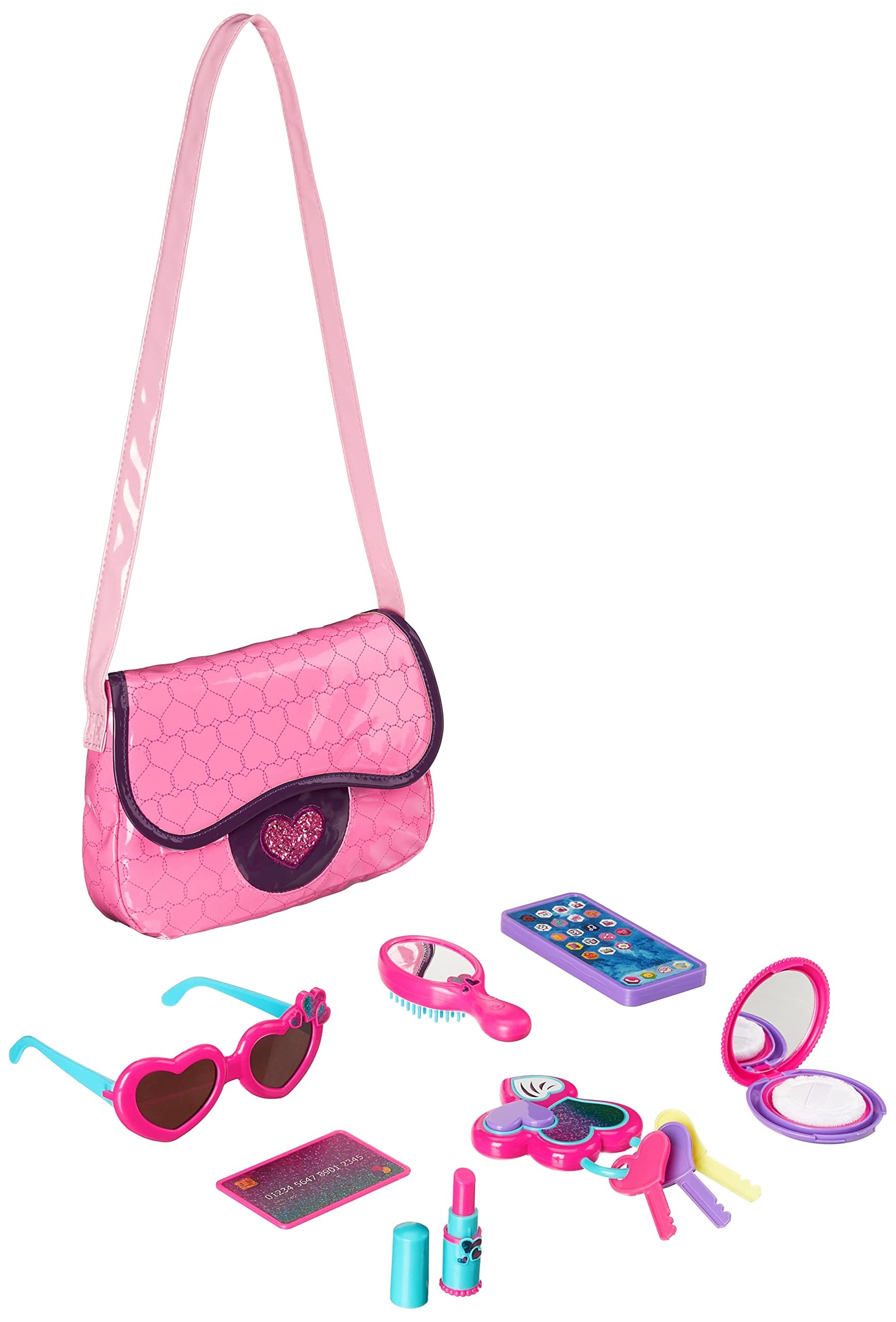 Amazon Basics 8-Piece Pretend Play Purse Toy with Accessories for Girls Ages 3 a