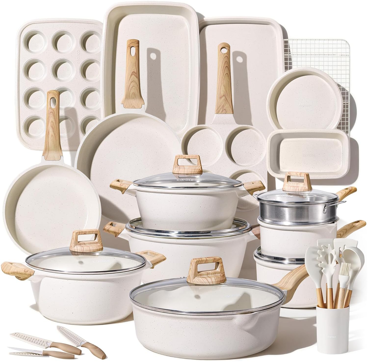 CAROTE 44pcs Pots and Pans, Nonstick Cookware Sets with Bakeware | Induction Coo