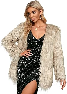 Simplee Apparel Women's Long Sleeve Fluffy Faux Fur Warm Coat