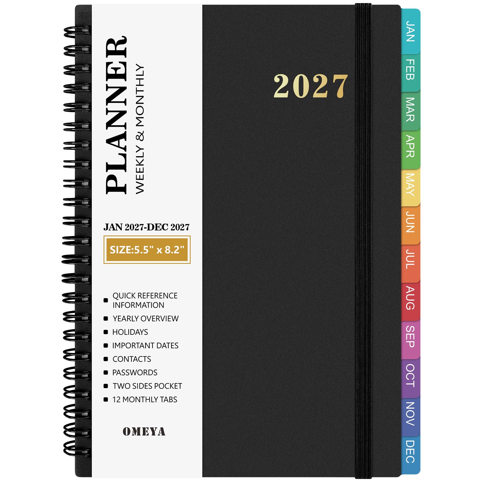 Agenda 2027: Weekly and Monthly Planner, Jan-Dec, 5.5 x 8.2 in, Black | 2027 Pla