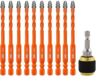 BGTEC Serrated Carbide Masonry Drill Bit Set - 10PCS 6MM Multi-Purpose Wood Drill Bits with Quick-Release Bit Holder for Masonry, Wood, Plastic, Brick, Tile, Glass, Concrete & Marble