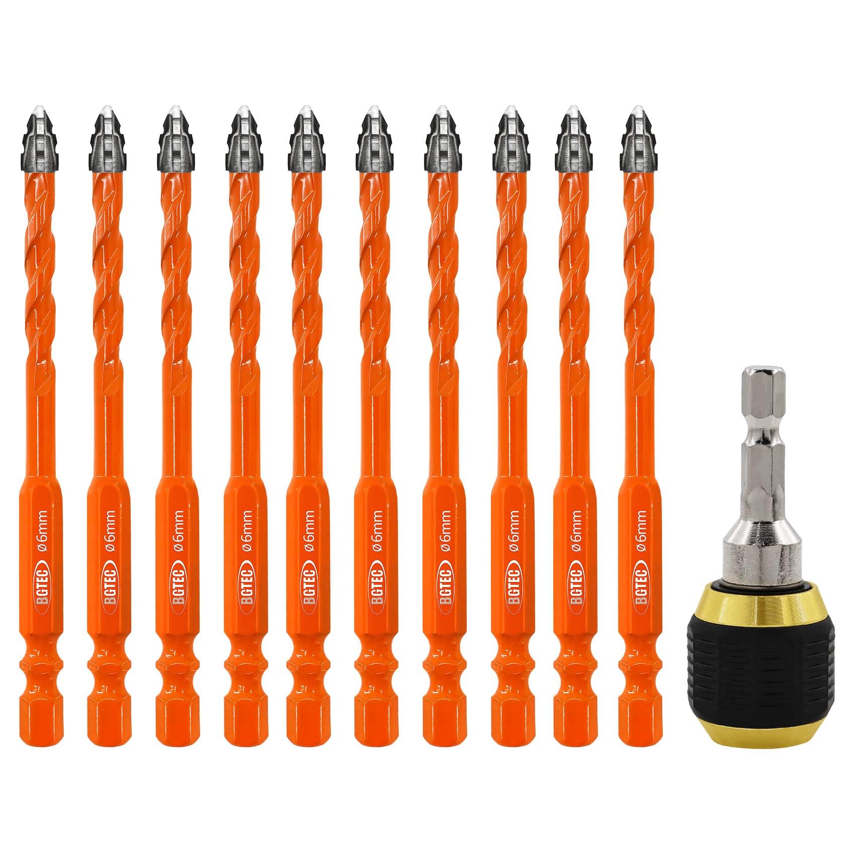 BGTEC Serrated Carbide Masonry Drill Bit Set - 10PCS 6MM Multi-Purpose Wood Dril