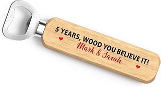 Beecreative Personalised 5th Wedding For Husband - 5 Years Wood You Believe It - Wooden Drinks Beer Bottle Opener Gifts From Wife