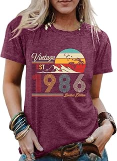 40th Birthday Shirts for Women Vintage 1986 Birthday Party Gift Tshirt Casual Short Sleeve 40 Bday Tee Top