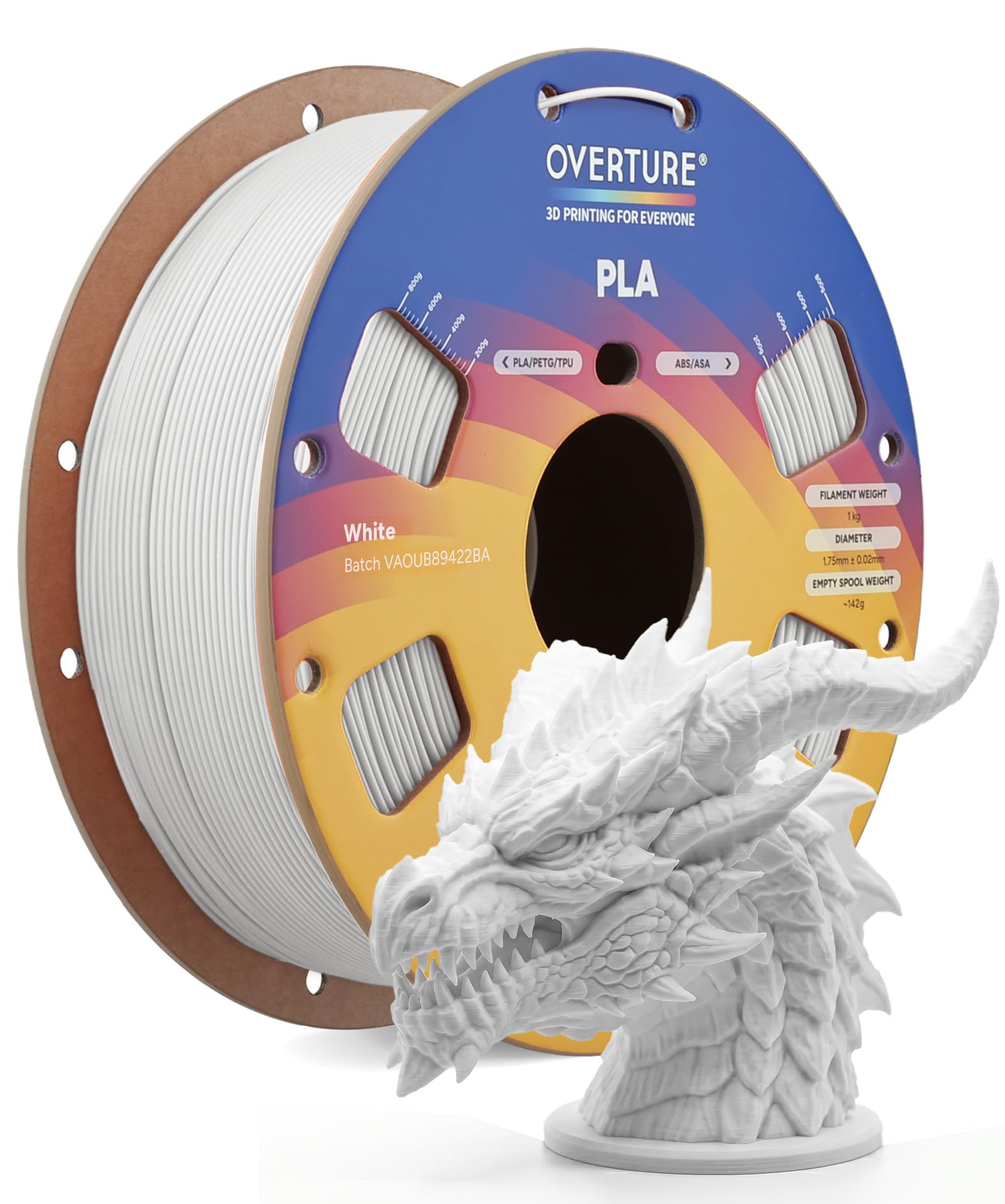 OVERTURE High Speed PLA Filament 1.75mm 3D Printer Filament,1kg White | Neatly W