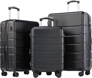 OLIXIS 3-Piece Luggage Set, Carry On Suitcases with Spinner Wheels, Expandable Travel Luggage with TSA Approved Lock & ABS Hard Shell, Black, 20/24/28 Inch