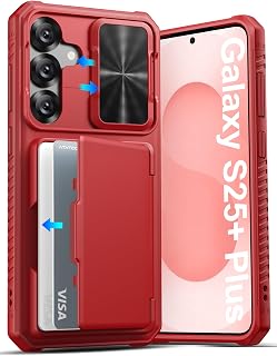 ATATOO for Samsung Galaxy S25+ Plus Case Wallet, Card Holder (4 Cards), Red