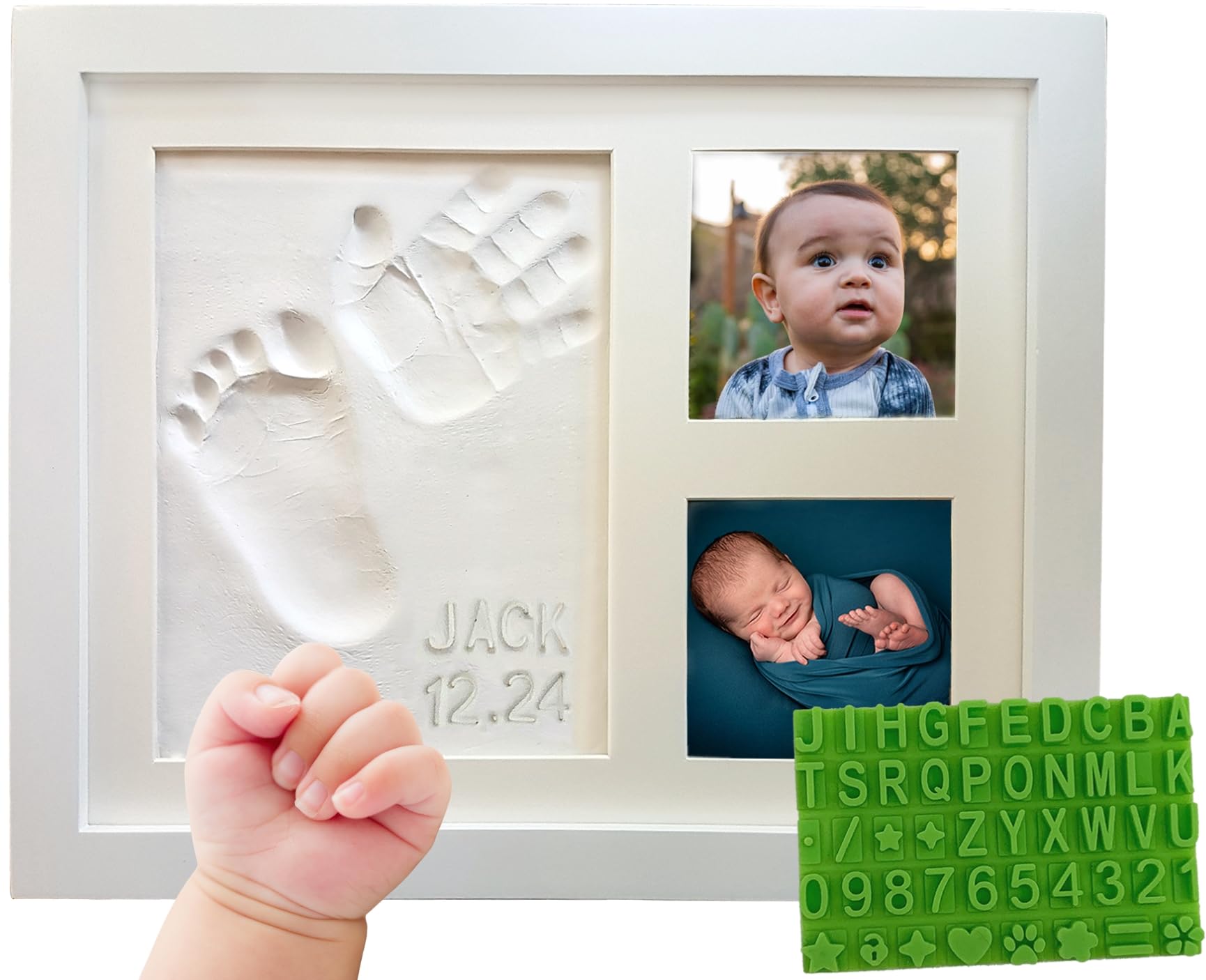 Baby Hand & Footprint Kit Frame Keepsake & Clay New Mom Gift (Clean White)