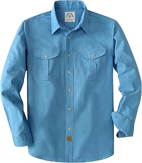 Dubinik® Mens Button Up Shirts Long Sleeve Casual Button Down Shirt Men Vintage 2 Pocket Sturdy Stretch