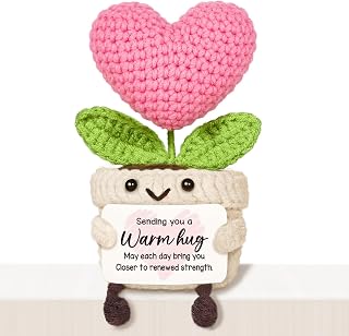 Get Well Gifts for Women After Surgery, Handmade Crochet Pink Heart Flower | Get Well Soon Gifts for Women Men, Feel Better Thinking of You Gift for Friend Coworker, Surgery Recovery Cancer Care Gifts