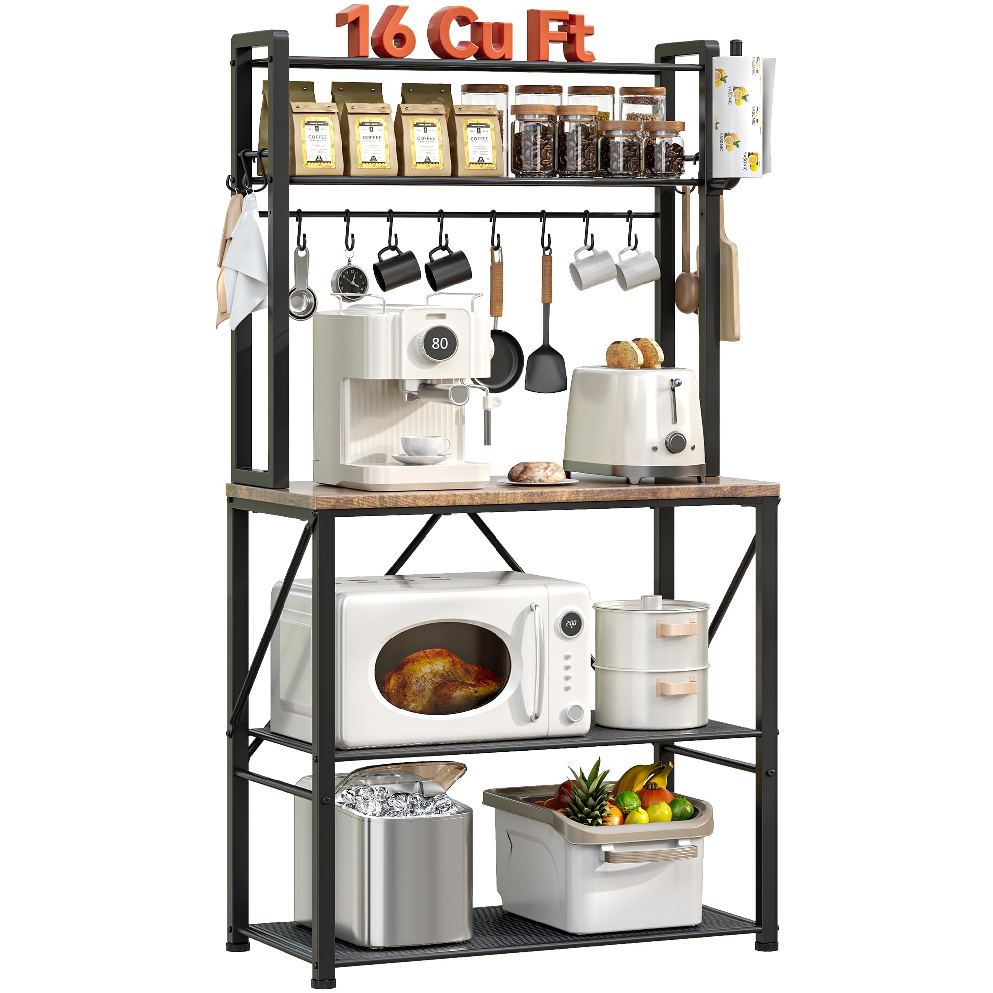 YASONIC Coffee Bar, Bakers Rack with Storage, 25.6 Inches Microwave Stand, 5 Tie