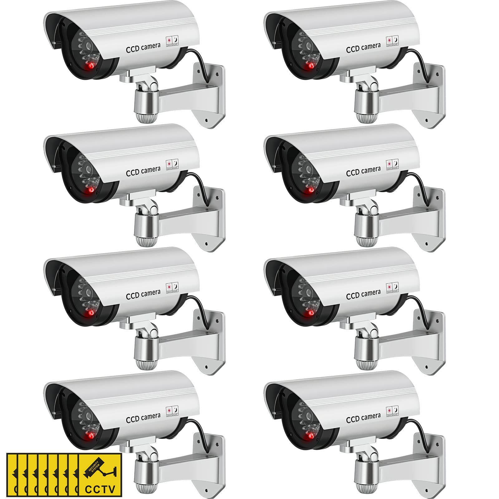 8 Pack Fake Security Cameras with Flashing LED for Home & Residential | Dummy Su