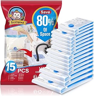 BoxLegend Vacuum Bags Clothes 15 Pieces Thick Type Vacuum Bags 1XXL+2XL+5L+5M+2S Reusable to Hold Blankets Clothes Sheets Duvets Pillows Brand