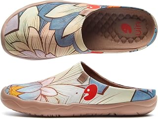 UIN Women's Travel Slipper Lightweight Home Slip Ons Walking Casual Art Painted Travel Holiday Shoes Blossom red Size:
