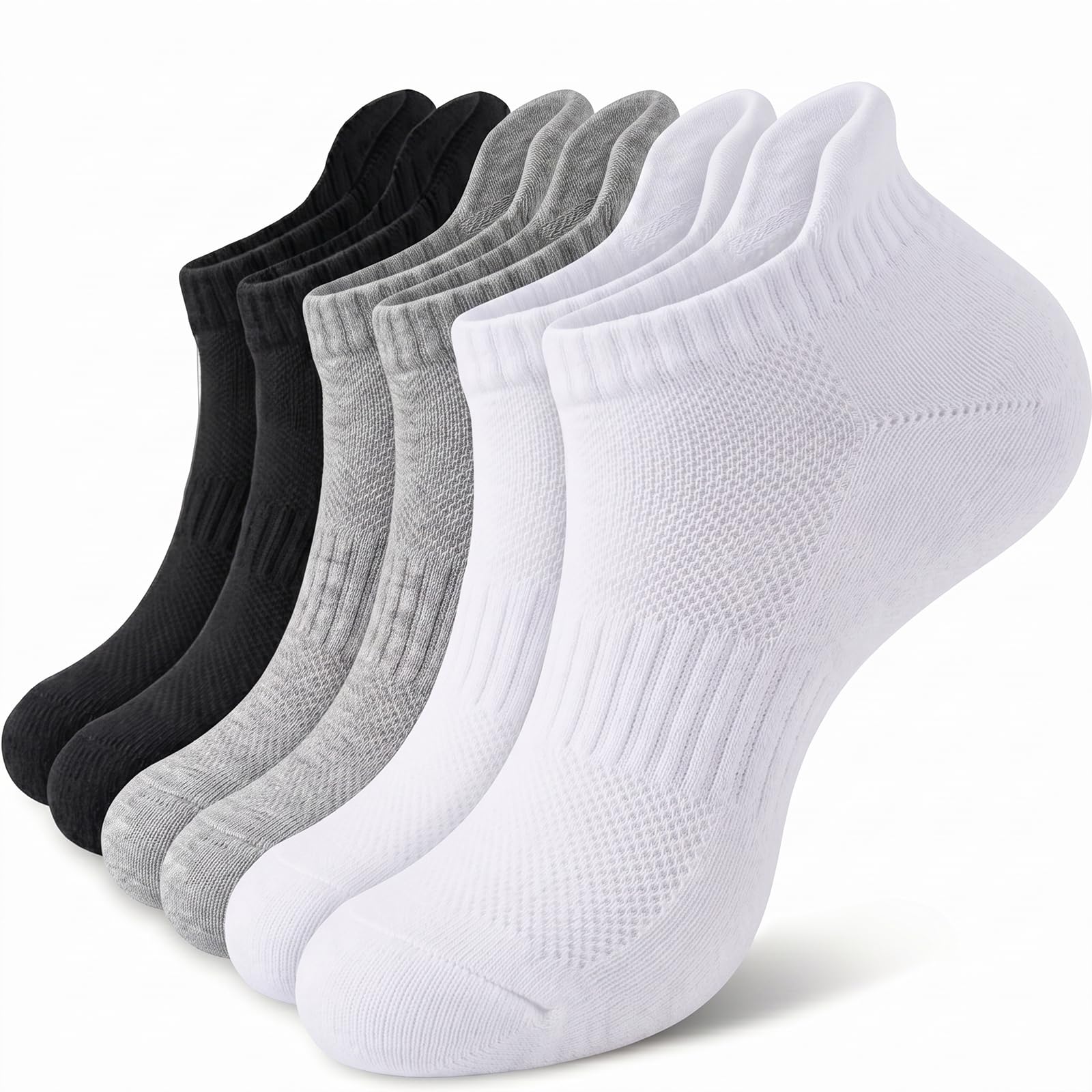 Josnown Men’s Trainer Socks 6 Pack – Cushioned Running & Gym Ankle Socks