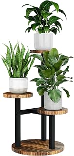 Bamworld Corner Plant Stand Indoor 3 Tier Metal Plant Shelf for Plants | Multiple Tiered Small Round Flower Stand for Patio Garden Balcony Living Room Bedroom Brown