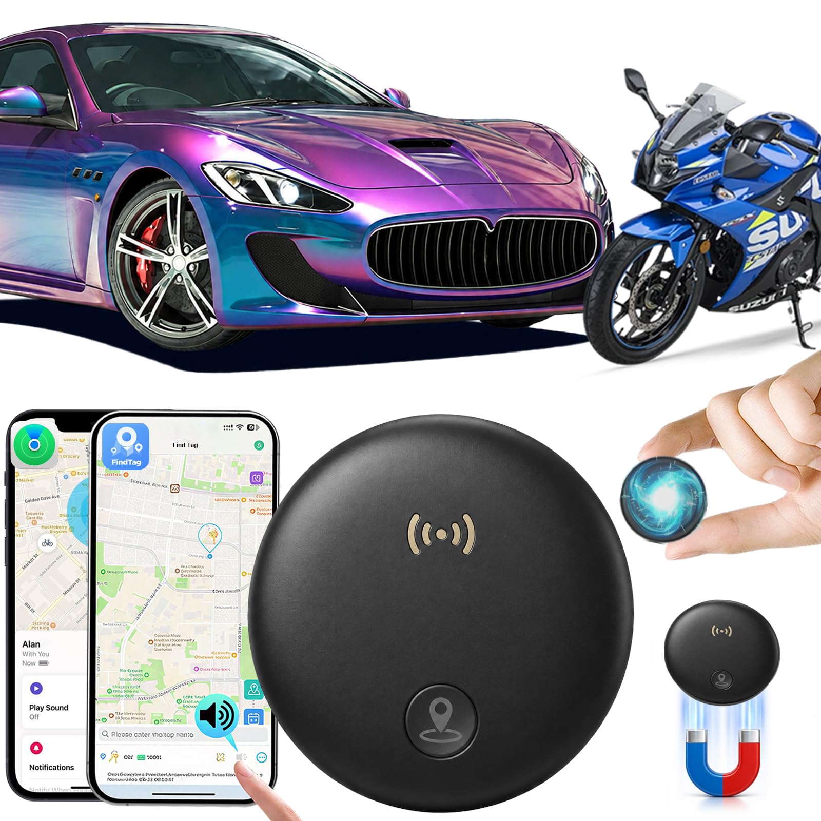 Car GPS Tracker,Magnetic Mini Vehicle Tracker (Compatible with iOS & Android),Re