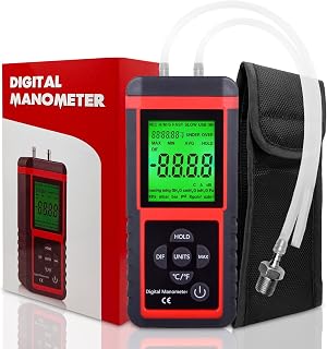 EHDIS Manometer, Professional Air Pressure Meter, Dual-Port HVAC Digital Manometers Gas Pressure Tester Differential Gauge