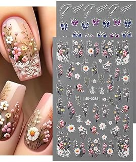 2 x 5D Flower Nail Stickers for Nail Art Colorful Floral Nail Art Sticker Decal 5D Embossed Self Adhesive Women Nail Art Design DIY Decoration Accessories