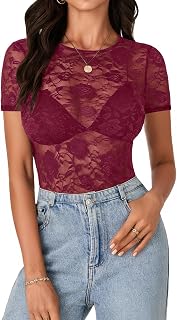 LYANER Women's Floral Lace Sexy Y2k Tee Tops