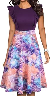 YATHON Women's Vintage Ruffle Sleeve Floral A Line Cocktail Party Dresses