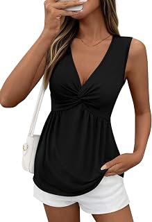 BTFBM Babydoll-Tops für Damen, trendiges Frühjahr-Sommer-Outfit, V-Ausschnitt, Schößchen, fließendes Tank-Top, elegant, lässig
