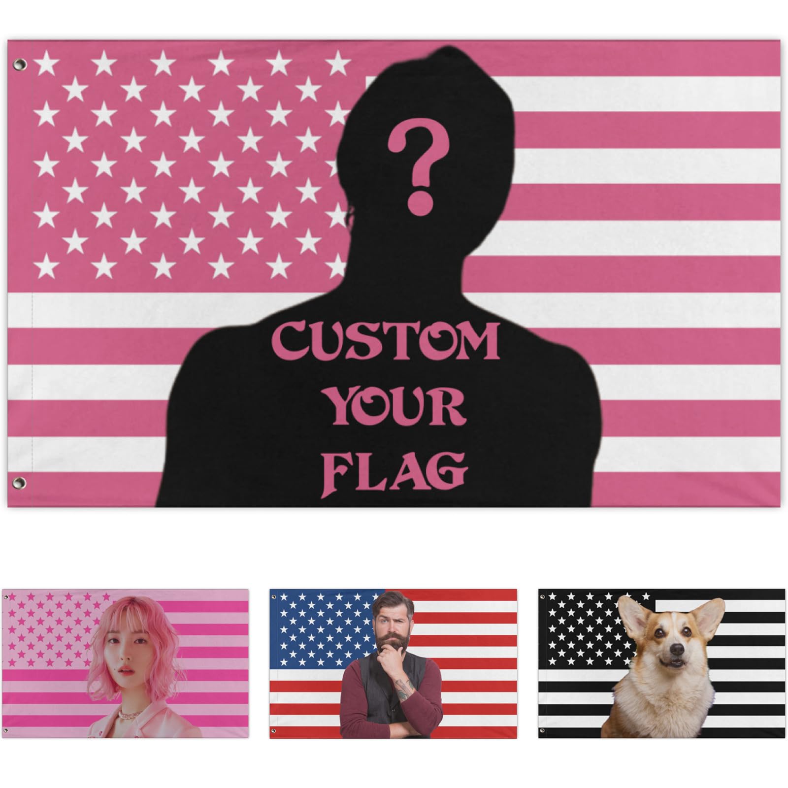 Personalized Pink American Flag with Custom Name or Message, Pink Fabric Custom 