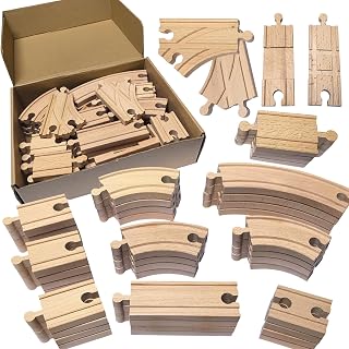 MUYUTOY Wooden Train Tracks, 44Pcs Track Expansion Wooden Railway System | 100% Compatible with All Major Brands Including Brio, Thomas, Melissa and Doug