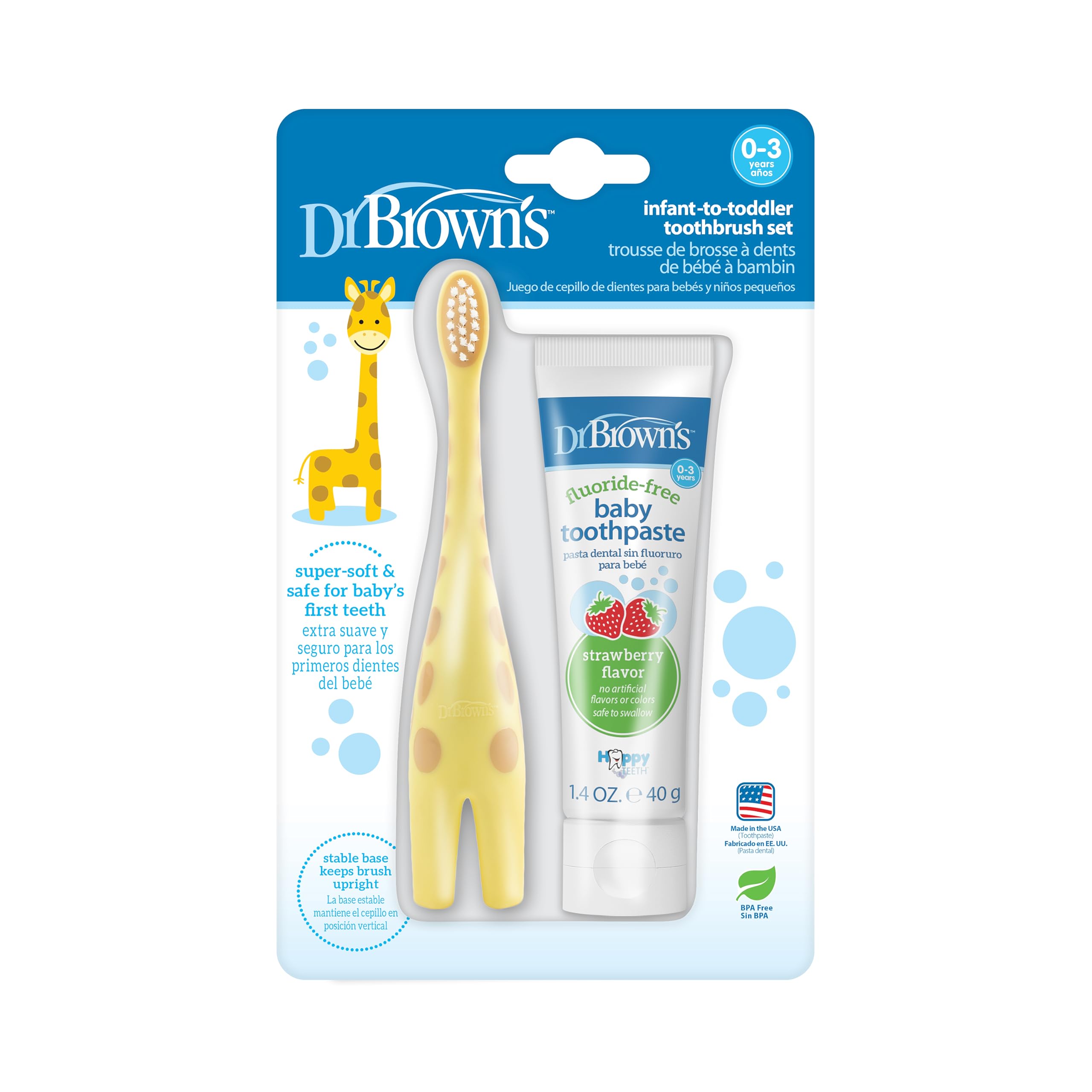 Dr. Brown’s™ Infant-to-Toddler Training Toothbrush Set, Giraffe with Fluoride-Fr